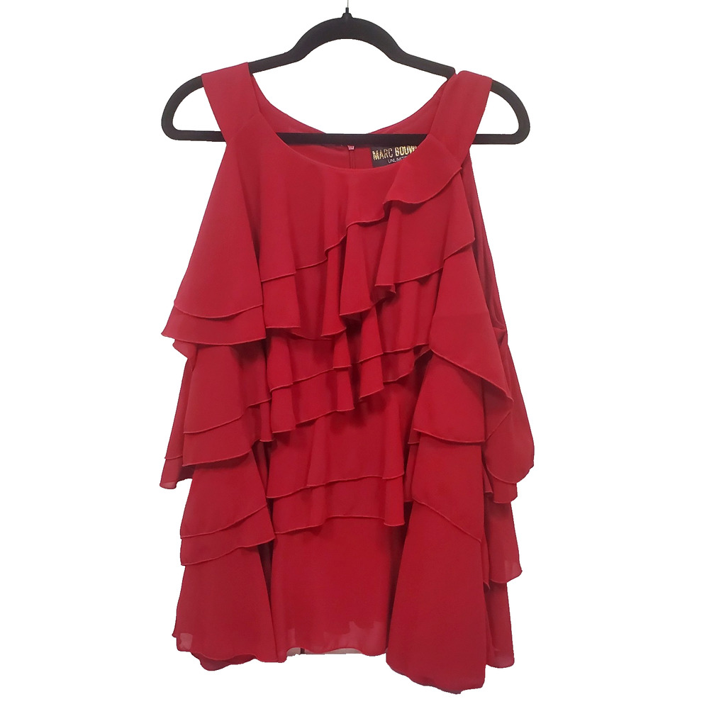 Mark Bouwer Unlimited Red Ruffle Scoop Neck Blouse 1X EUC